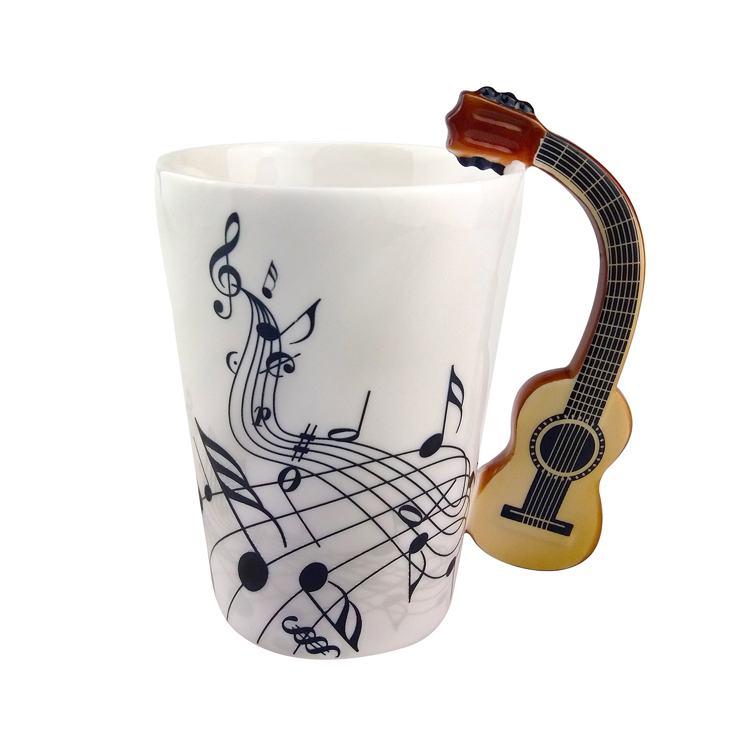 ufengke Coffee Mug, Creative Guitar Handle Personalise Ceramic Tea Cup Musical Notes Design Milk Coffee Cup for Gift Household Office