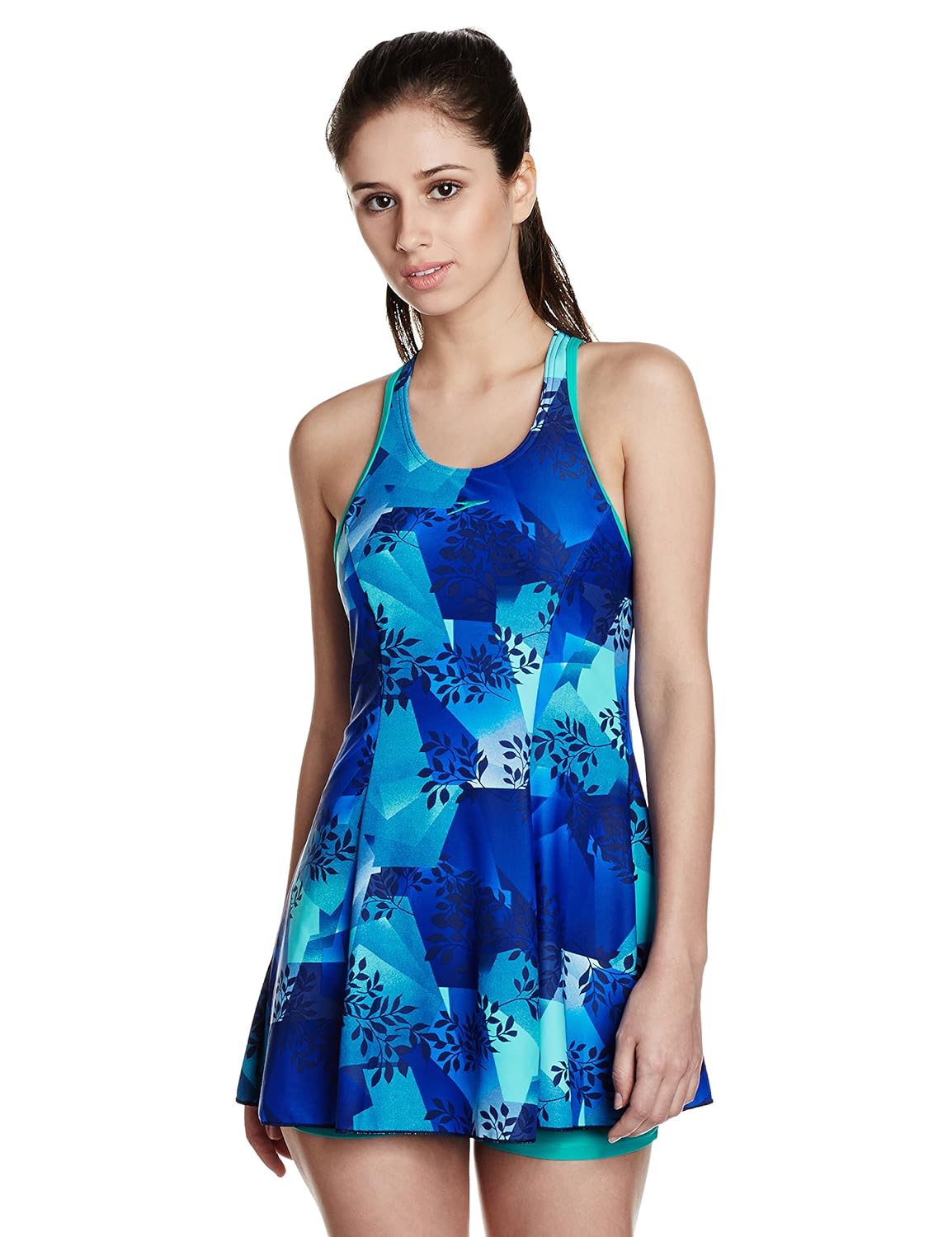 speedo female swimwear all over print racerback swimdress with boyleg