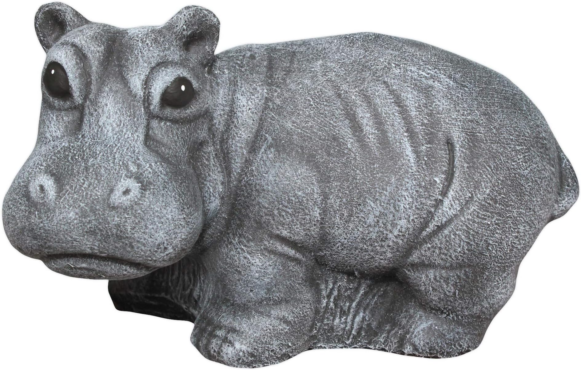 Garden ornament Hippo standing, Cast stone, Slate gray