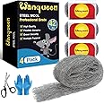 Steel Wool Mice Control 4'' * 42' Total Rodent Control Fill Fabric, Steel Wool Pads Mouse Blocker, Hole Filler Keep Mice Away from Holes Wall Cracks Gaps(4 Rolls)
