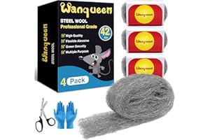WANQUEEN Steel Wool Mice Control 4'' * 42' Total Rodent Control Fill Fabric, Steel Wool Pads Mouse Blocker, Hole Filler Keep Mice Away from Holes Wall Cracks Gaps(4 Rolls)