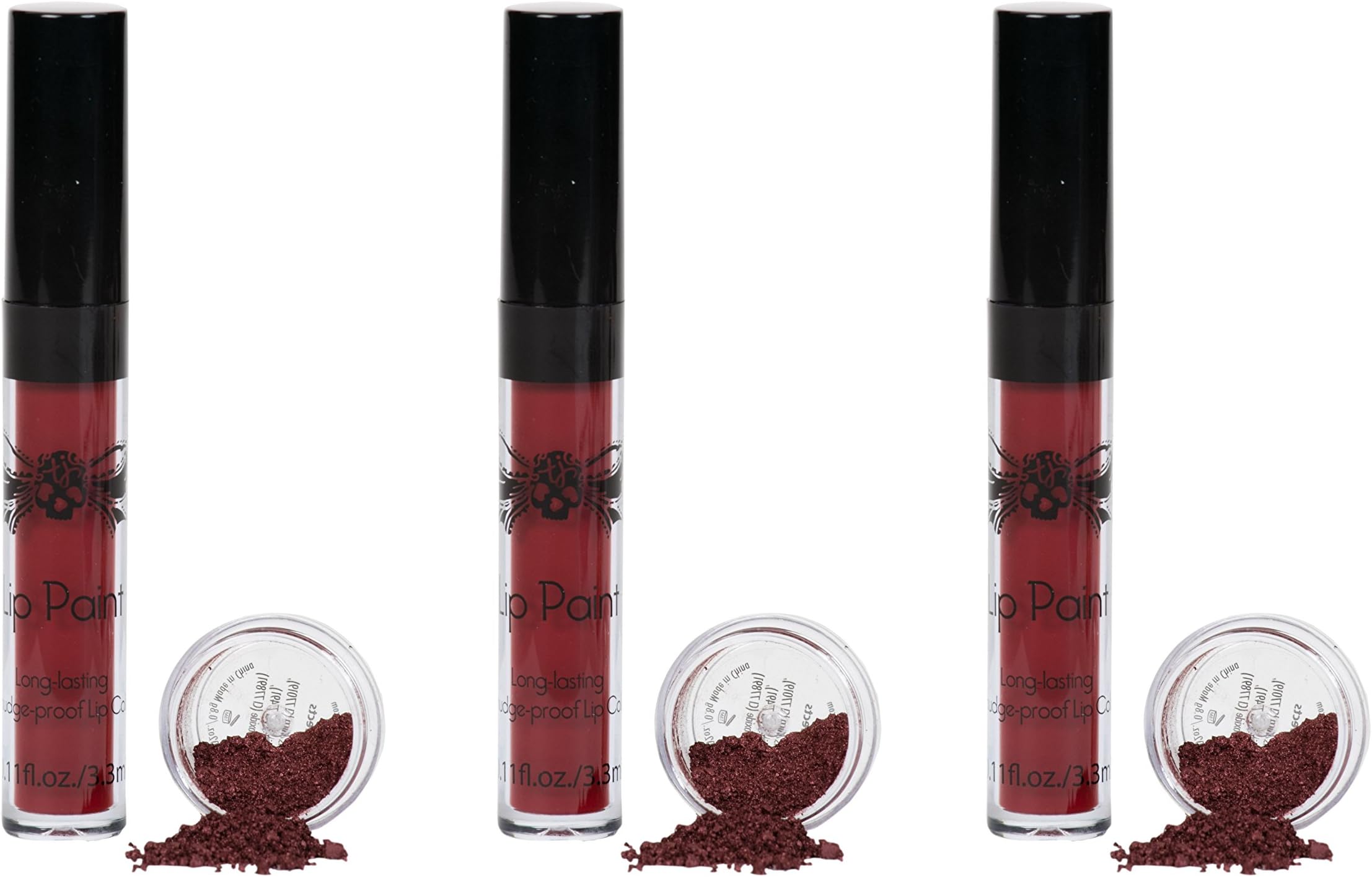 Tattoo Junkee Rebel Lip Kit Bundle - includes 3 Red Long Lasting Liquid Lipsticks + Shimmer Lip Effects, Pack of 3