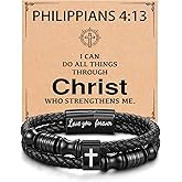 UNGENT THEM Mens Leather Cross Bracelet-Christian Baptism Confirmation Easter Christmas Birthday Gifts for Boys Him
