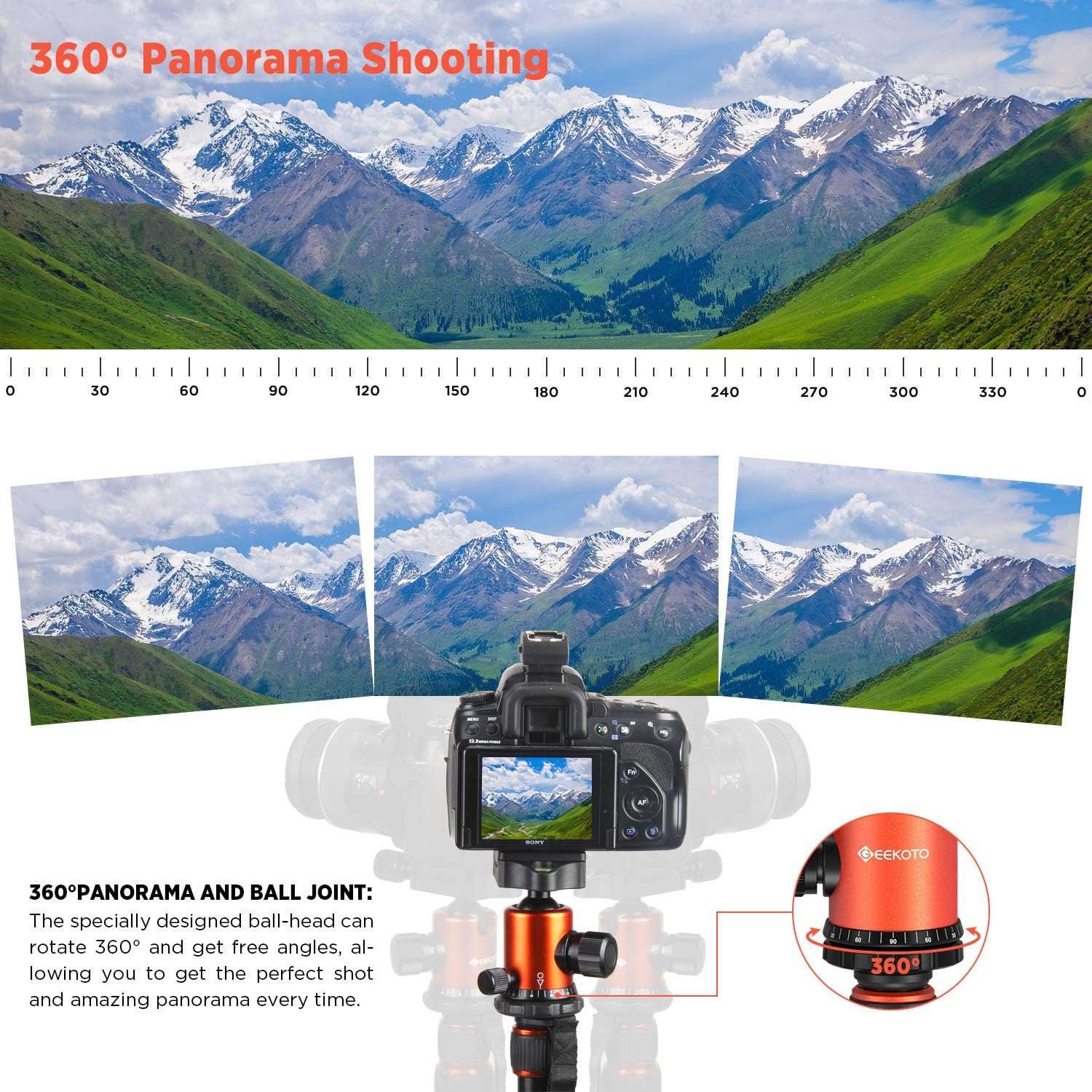 GEEKOTO 77'' Tripod, Camera Tripod for DSLR, Compact Aluminum Tripod with 360 Degree Ball Head and 8kgs Load for Travel and Work : Camera & Photo