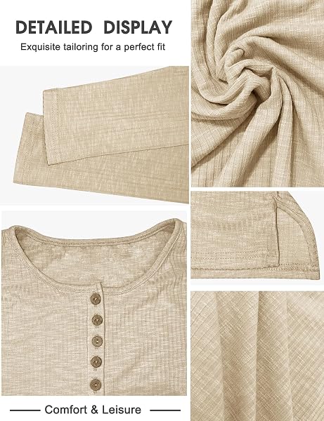 ZOOMOON WOMEN’S HENLEY TOPS LONG SLEEVE SHIRTS RIBBED BUTTON UP TUNIC T-SHIRTS CASUAL V NECK LOOSE BLOUSES APRICOT M