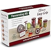 Mason Jar Fermentation Kit - Food Grade Fermenting Lids for Wide Mouth Mason Jars, includes Easy Grip Fermenter Lids 4-Pack, Weights and Pump - a Great Starter Sauerkraut Fermenting Kit, Brillenti