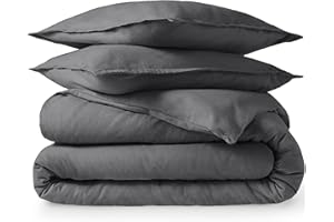 Bare Home Flannel Duvet Cover Set - Queen - 100% Cotton, Velvety Soft Heavyweight Premium Flannel, Double Brushed - Includes Sham Pillow Covers (Queen, Grey)