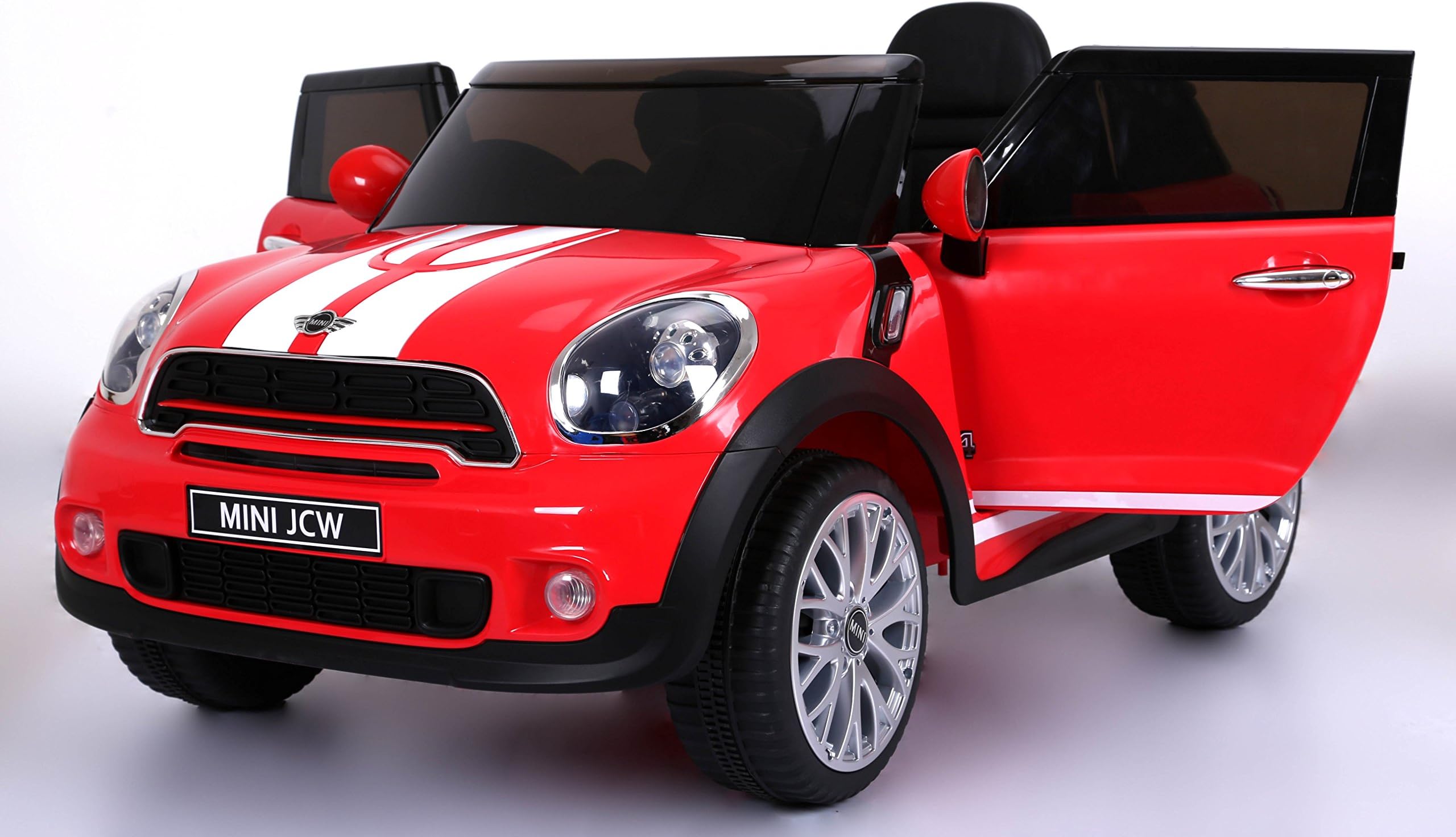 Electric Ride on Car Mini Paceman JCW, Red, Original Licenced, Battery Powered, Opening Doors, Leather Seat, 2x Engine, 12 V Battery, 2.4 Ghz remote control, Soft EVA wheels, Smooth start