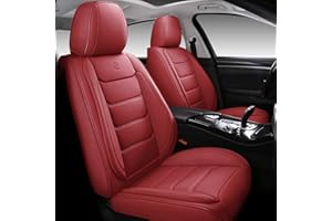 Isen-CoverAuto Full Coverage Faux Leather Car Seat Covers Full Set,Automotive Seat Covers for Cars,SUVs Pick-up Truck, Car Seat Cushion, Wine Red Seat Covers for 5 Seats