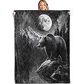 MIEPOS Moonlit Bear Throw Blanket,60x80in,Soft,Lightweight Flannel,Mountain Cool Black Blankets - Gifts for Kids Women Girls,for Couch Office Travel,Home Living Room Modern Decor