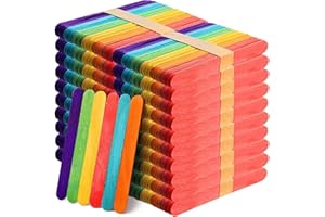 Okllen 1000 Pcs Colored Craft Sticks, 6 Inch Wooden Popsicle Sticks, Rainbow Popsicle Sticks Ice Pop Ice Cream Sticks Jumbo W