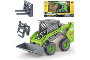 Qcar 3 in 1 Skid Steers Loader Construction Vehicles Toys,1:50 Scale Diecast Site Loader with Metal Forklift and Grab Shovel Set, Toy Trucks for Kids 8,9,10,11,12 Year Old and up(Green)
