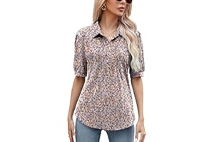 Micoson Womens Blouses Dressy Casual Short Sleeve Button Down Collared Polo Shirt Loose Tunic 2023 Summer Tops