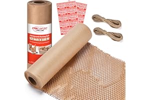 Honeycomb Packing Paper Pacific Mailer 12" x 105' Packing Paper for Moving Paper Bubble Cushioning Wrap Moving Supplies 20 Fragile Sticker Labels, 2 Jute Ropes