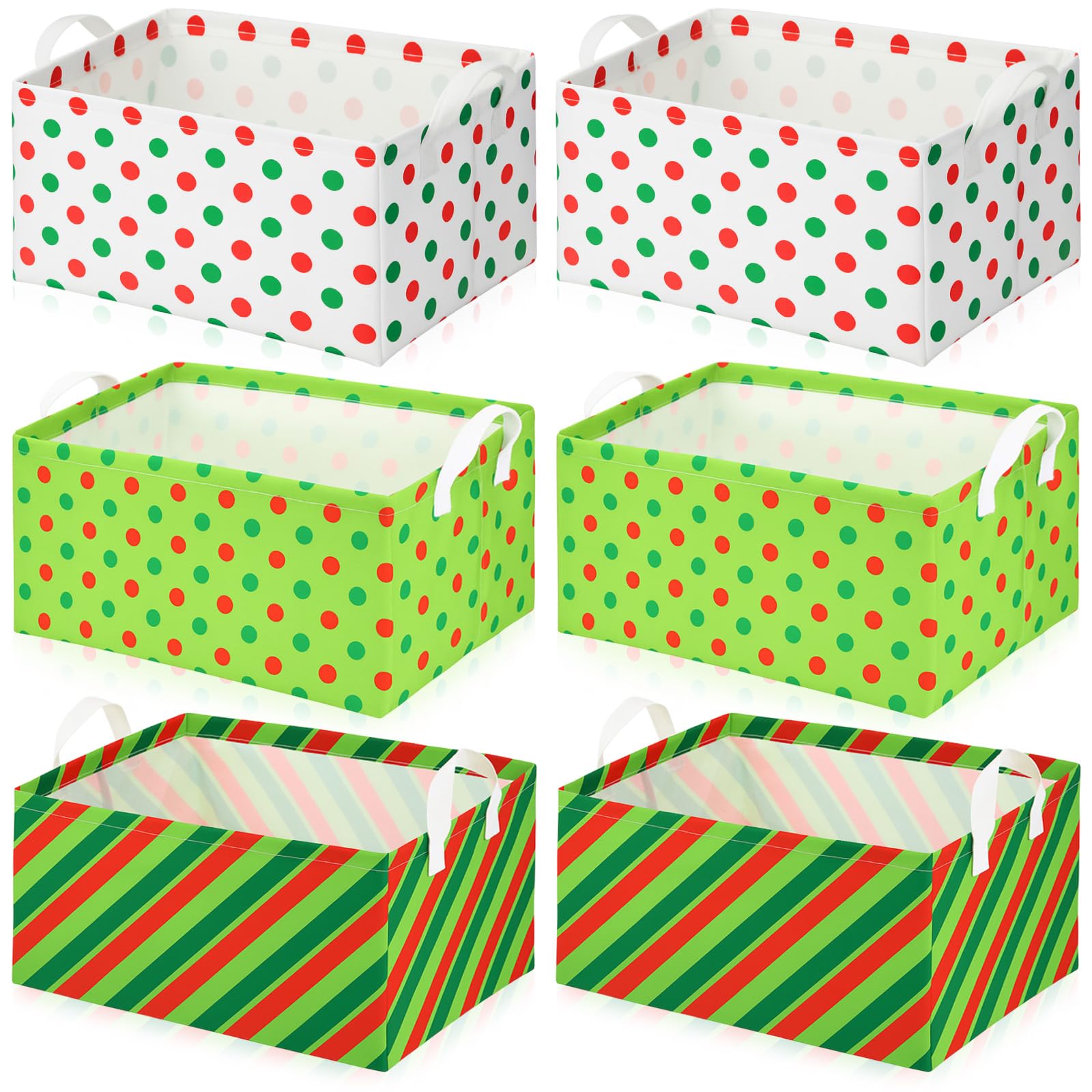 Photo 1 of Maxdot 6 Pack Christmas Storage Baskets with Handles Large Collapsible Canvas Baskets for Holiday Decor Gift Wrapping Home Office Closet Organization, 14.96 x 10.24 x 7.87 in(Classic)