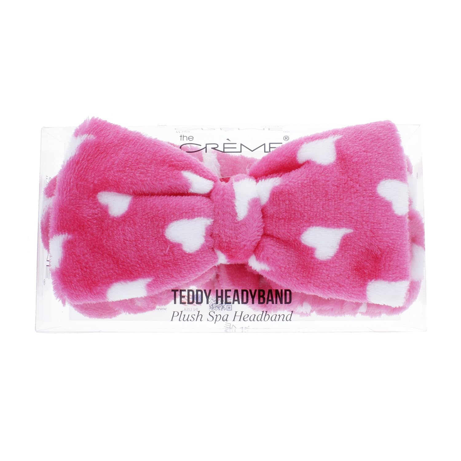 The Crème Shop - Hot Pink Teddy Headyband with White Hearts