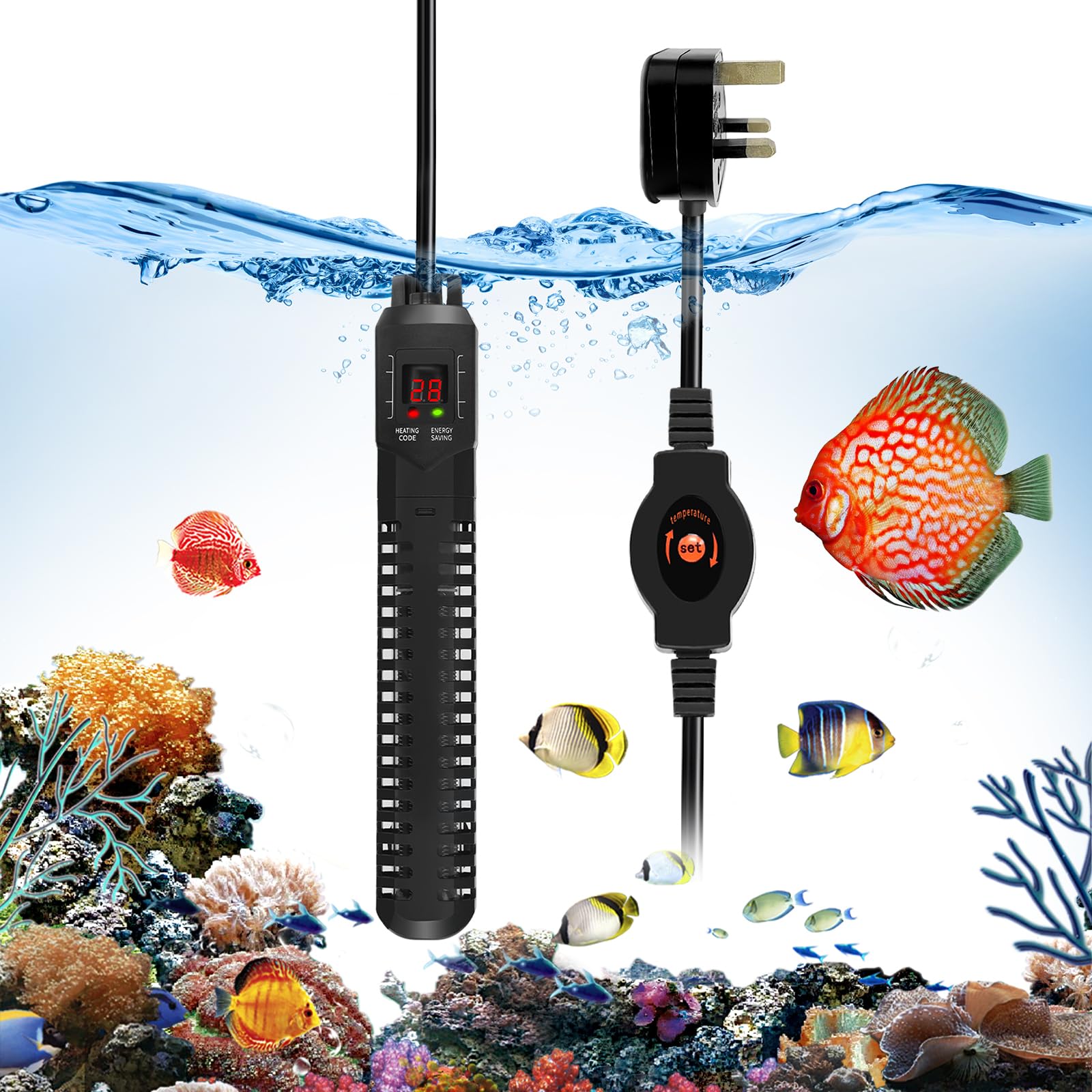 500W Aquarium PTC Heater with External Temperature Controller,Digital Heater for Fish Tank and Turtle Tank 250-450L, Submersible Fish Tank Heater with Anti-burning and Overheat Protection