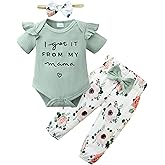 DISAUR Baby Girls Clothes Newborn Infant Baby Girls Outfit Long Sleeve Ruffle Romper Floral Pants Headband Sets 0-18 Months