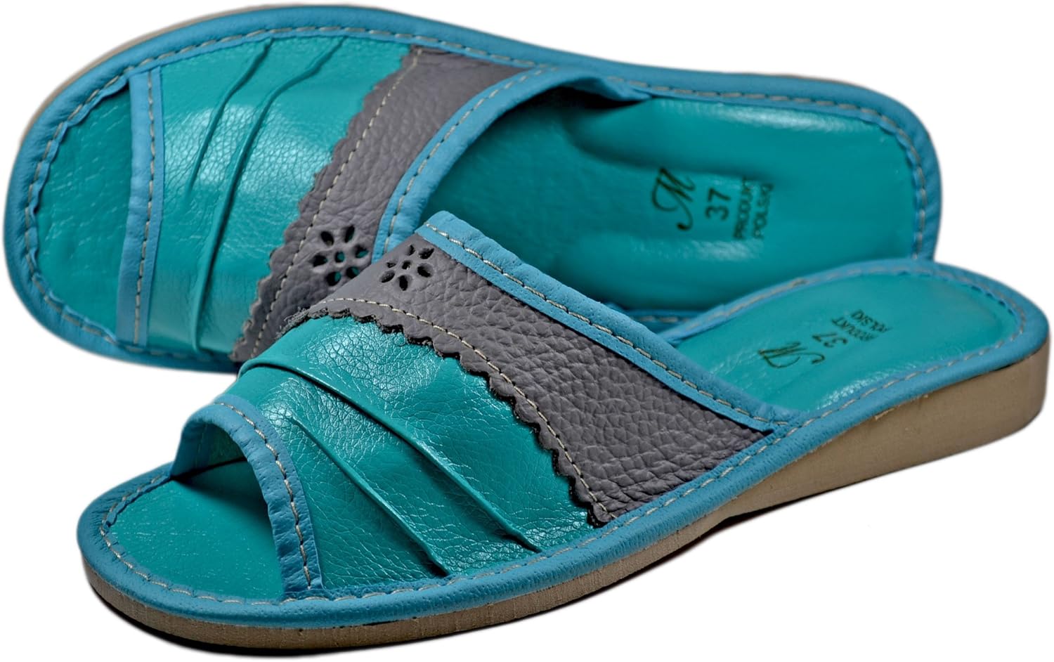 Women's Genuine Leather House Indoor Slippers Ladies Slides