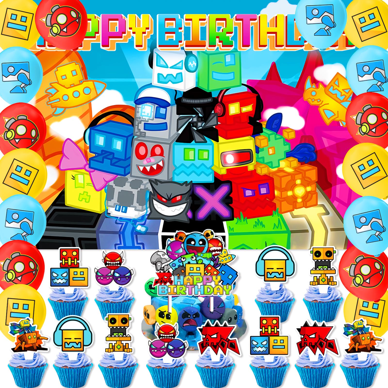 Mua Geometry Dash Birthday Party Decoration, Include Birthday Party ...