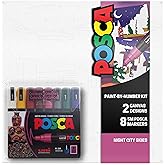 POSCA Canvas Paint by Number Kit, Night City Skies - 8 Markers with 2 Pre-Drawn Canvases - For All Artists and Holiday Gifting