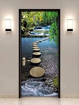 FLFK 3D Door Mural Wallpaper Peel Stick 77x200cm Mountain Stream Removable view 8