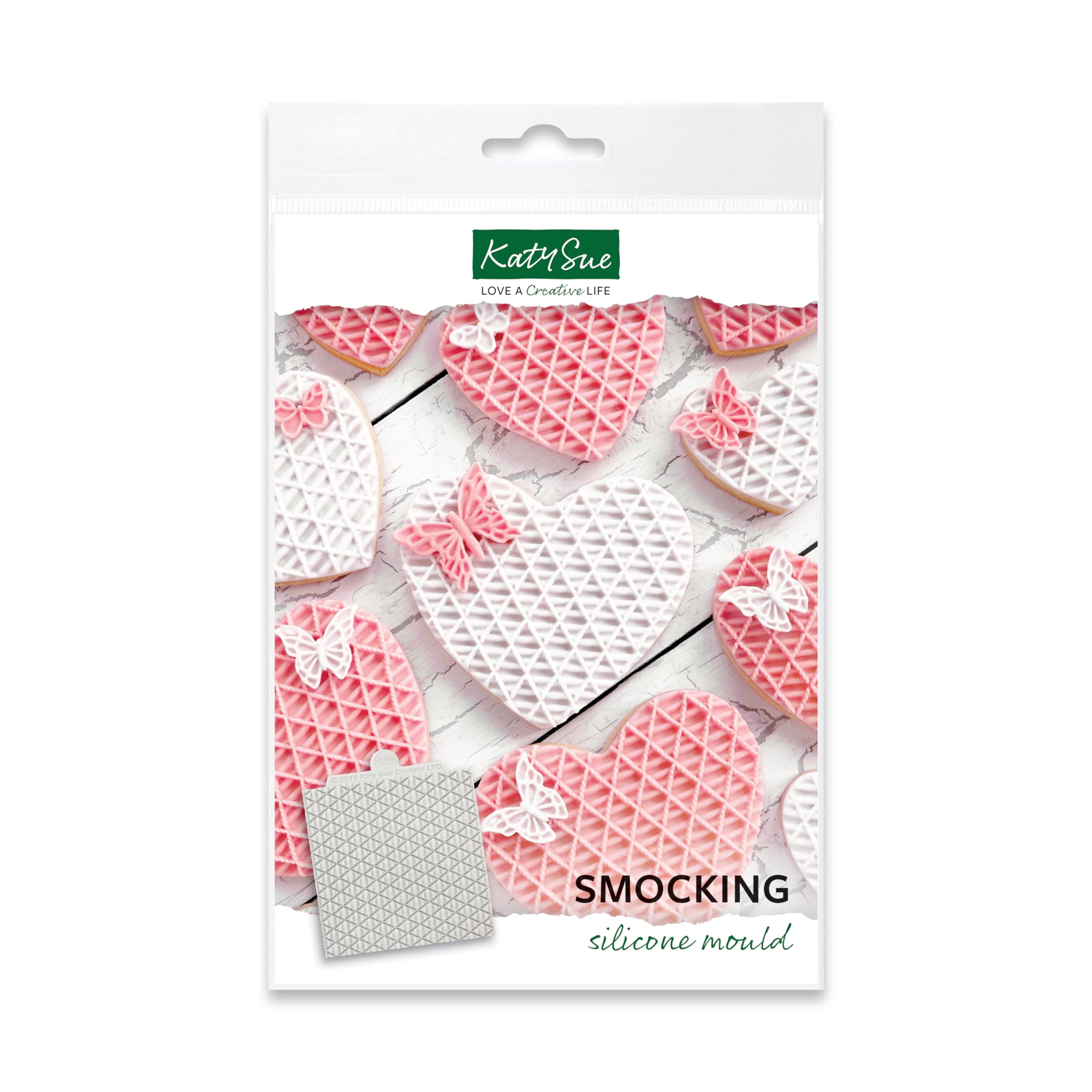 Katy Sue Smocking Silicone Mould for Cake, Cookie Decorating, & Craft. A Smocking Fabric Texture Mould to Use with Fondant, Sugar Paste, & Air Drying Clay from Katy Sue Designs Fondant Moulds