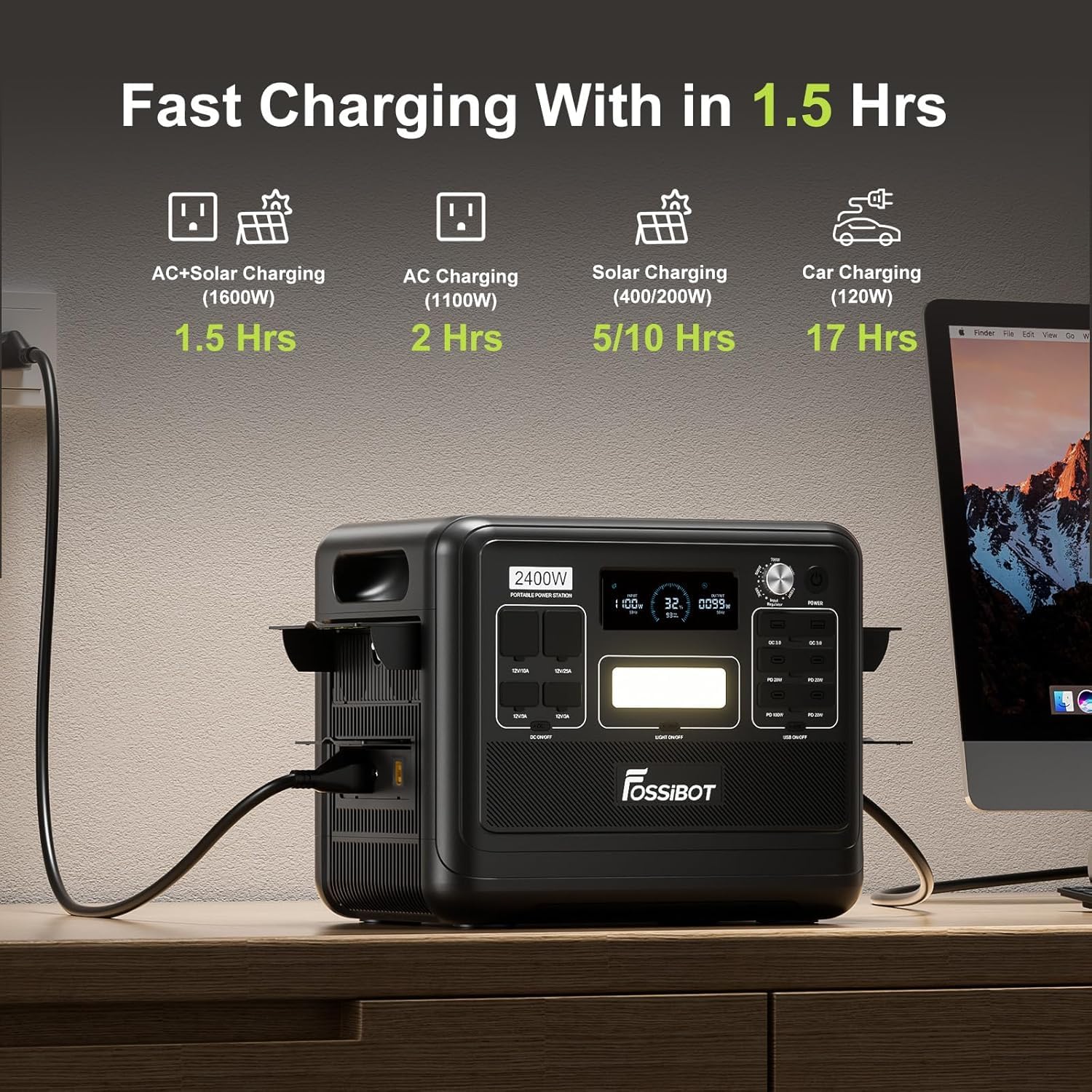 FOSSIBOT F2400 Solargenerator, Tragbare Powerstation 2048Wh LiFePO4 Batterie-Backup mit 2400W AC Ausgängen (4800W Peak), Power station für Outdoor-Camping, Wohnmobil-Reisen, Hausgebrauch 3