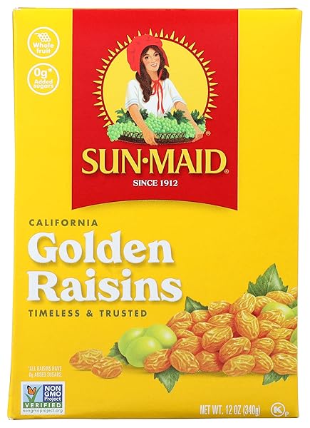 SUN-MAID CALIFORNIA GOLDEN RAISINS – 12 OZ SHARING-SIZE BOX – DRIED FRUIT SNACK FOR LUNCHES, SNACKS, AND NATURAL SWEETENERS