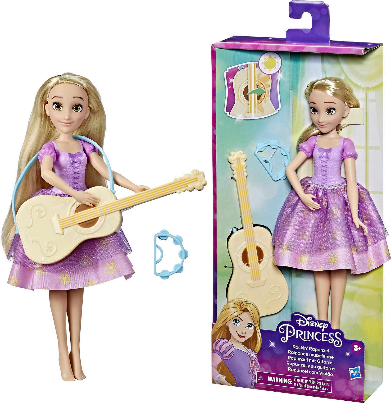 Hasbro Disney Prinzessin nen Princess Rapunzel Fashion Doll and Guitar with Colour Changing Toy for Children from 3 Years, F3379EU6, Multi