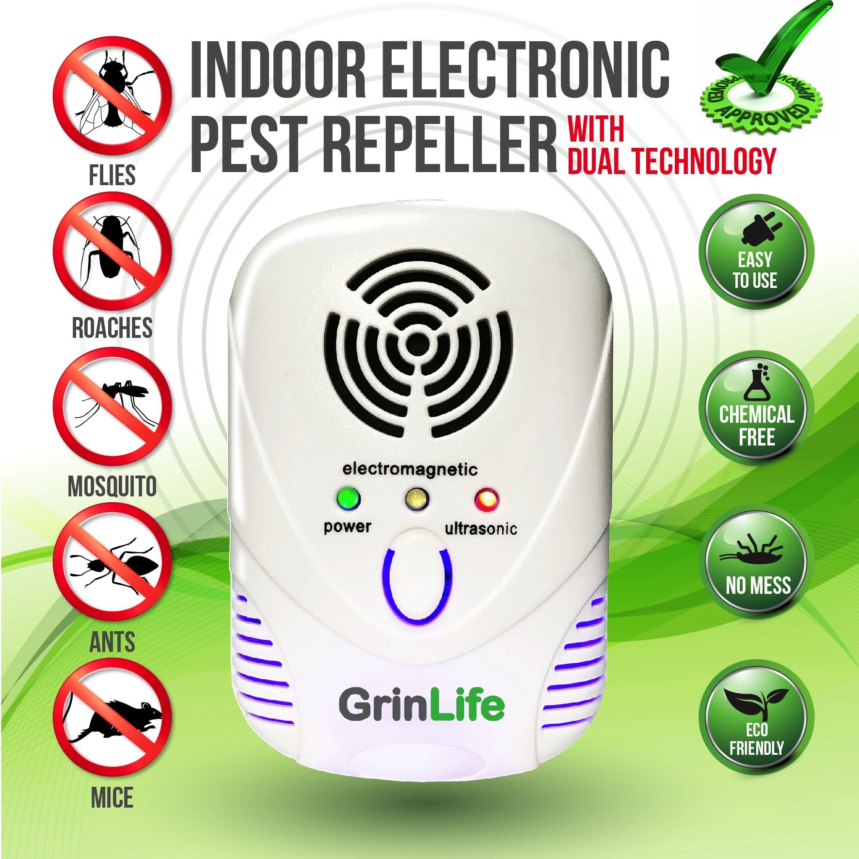 Ultrasonic Pest Control - Electronic Pest Repeller - Best Indoor Repellent for Mice Rats Mosquitoes Ants Roaches Bugs & Spiders - No Batteries Required, Just Plug it In, Safe & Easy To Use