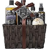 Fathers Bath and Body Gift Set, Birthday Gifts for Men Basket Spa Gift Set for Him Beard Shaving Kit Men's Beard Kit Brush Face Care Perfume Spa Kit, Beard Brush Rack, Christmas Gifts for Dad son Man