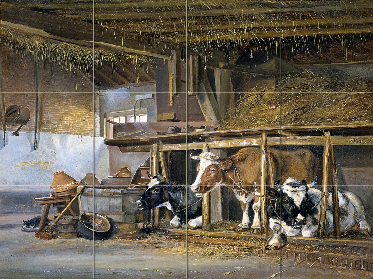 Pets Cow Farm by J. Ravenswaay Tile Mural Kitchen Wall Backsplash