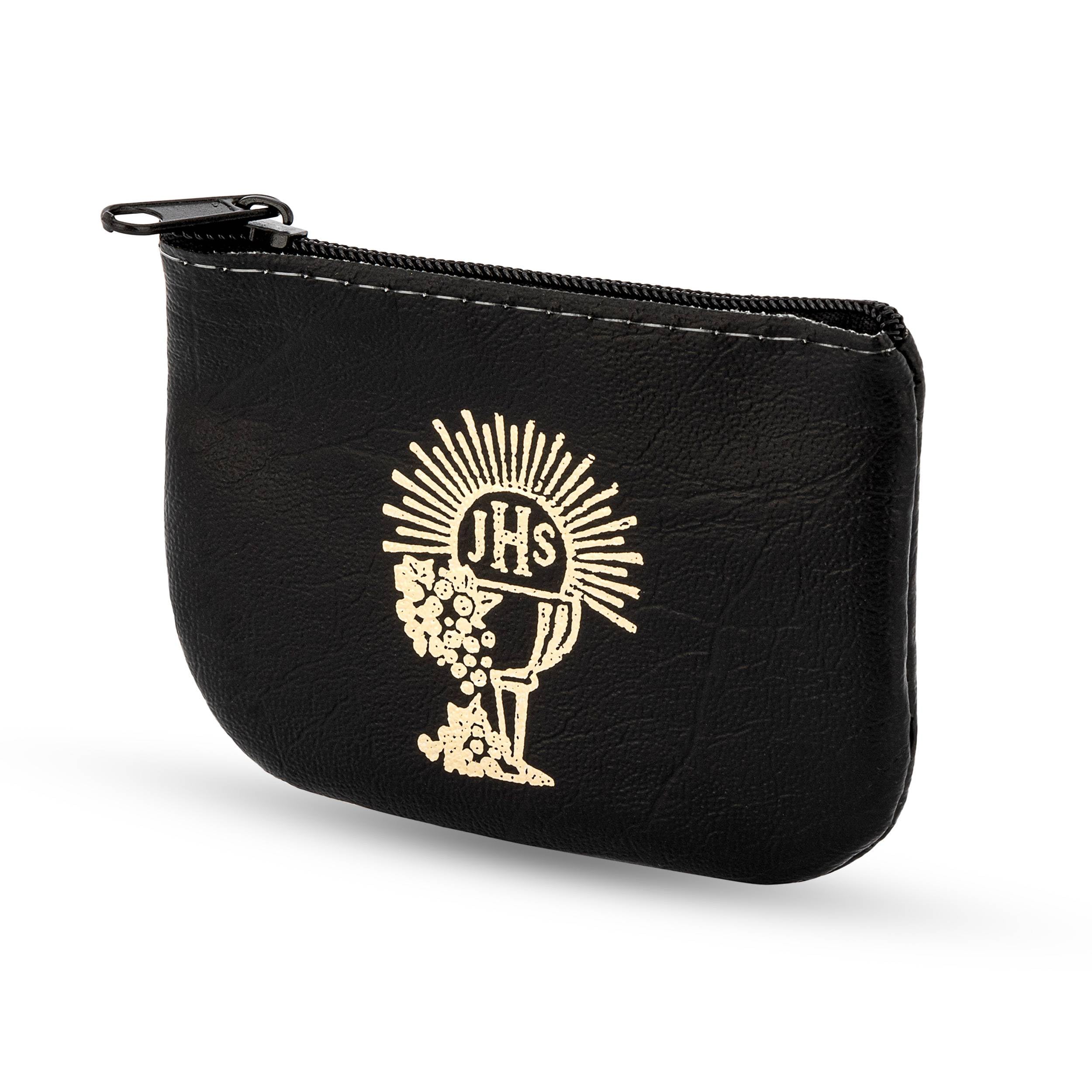 NKlaus 14441 Rosary Beads Imitation Leather Case Black 6 x 8 cm Goblet IHS Christus Monogram