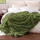 blunique Ultra Soft Cozy Faux Fur Throw Blanket, Fuzzy Plush Thick Bubble Blanket, Oversize Luxury Fluffy Blanket for Couch, Bed, and Living Room, 60x80 Inches, Green