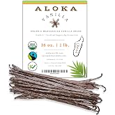 16oz (1 Pound) Count Organic Madagascar Vanilla Beans &ndash; Grade A Bourbon Pods | Gourmet Whole Vanilla Beans for Baking, Cooking, Extract Making | Rich Aroma, Premium Flavor, Non-GMO, Vegan