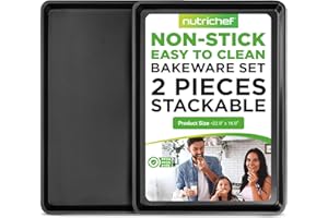 NutriChef 2-Piece XL Mega Cookie Sheet Baking Pans Set - 22" x 16" Extra Large Nonstick Carbon Steel Oven Baking Tray Pans, Stackable Bakeware, Black - NCLGBP16