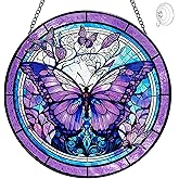 Butterfly Suncatcher Stained Glass Window Hanging - 8” Handmade Stained Glass Suncatchers for Windows Hanging - Sun Catchers Indoor Wall Art Garden Decor Catcher with Hook - Butterfly Gift for Women