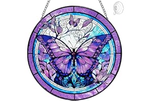 TUFEU Butterfly Suncatcher Stained Glass Window Hanging - 8” Handmade Stained Glass Suncatchers for Windows - Sun Catchers Indoor Window Decorations with Hooks and Chain - Butterfly Gifts for Women Mom