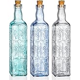 Noamus 3 Pack Vintage Vase with Corks, Embossed Colorful Glass Bottles, Decorative Colored Garden Glass Vase, Large Size Wine