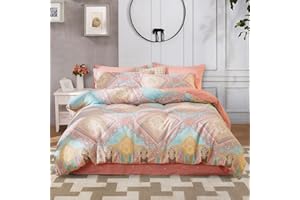 SAPHREAS Pink Bohemian Duvet Cover Set King Size 3pcs 100% Cotton Boho Pattern Comforter Cover Set 1 Duvet Cover 2 Pillow Shams