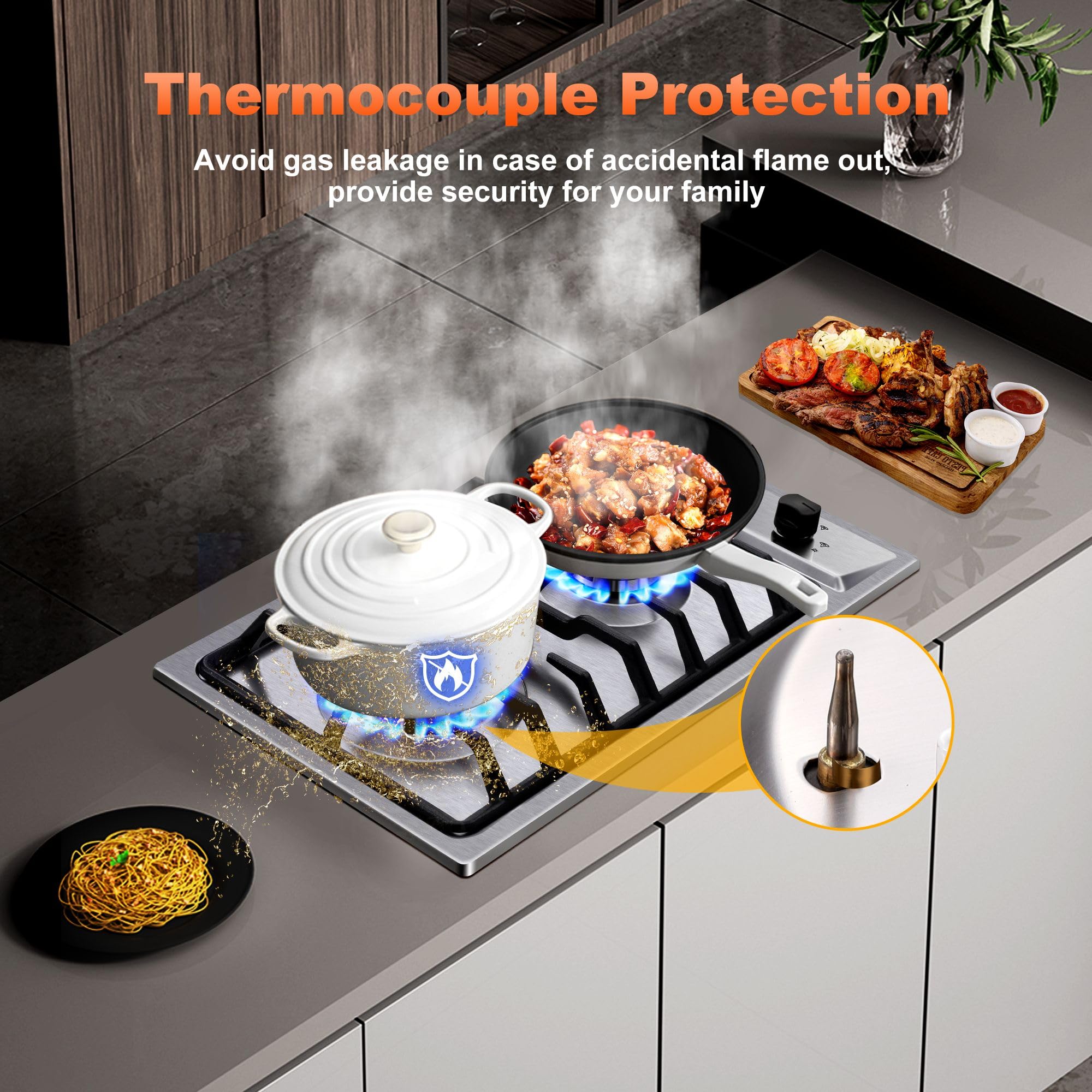 2-Burner Gas Cooktop with Thermocouple Protection - NG/LPG Convertible 12