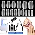 Beetles Gel Polish Nail Extension Kit,240 Pcs Pre Shaped Short Coffin Nail Tips Full Matte Gelly Tips&5 in 1 Nail Glue Base Coat Innovative Uv Led Lamp for DIY Easy Home Manicure Gift