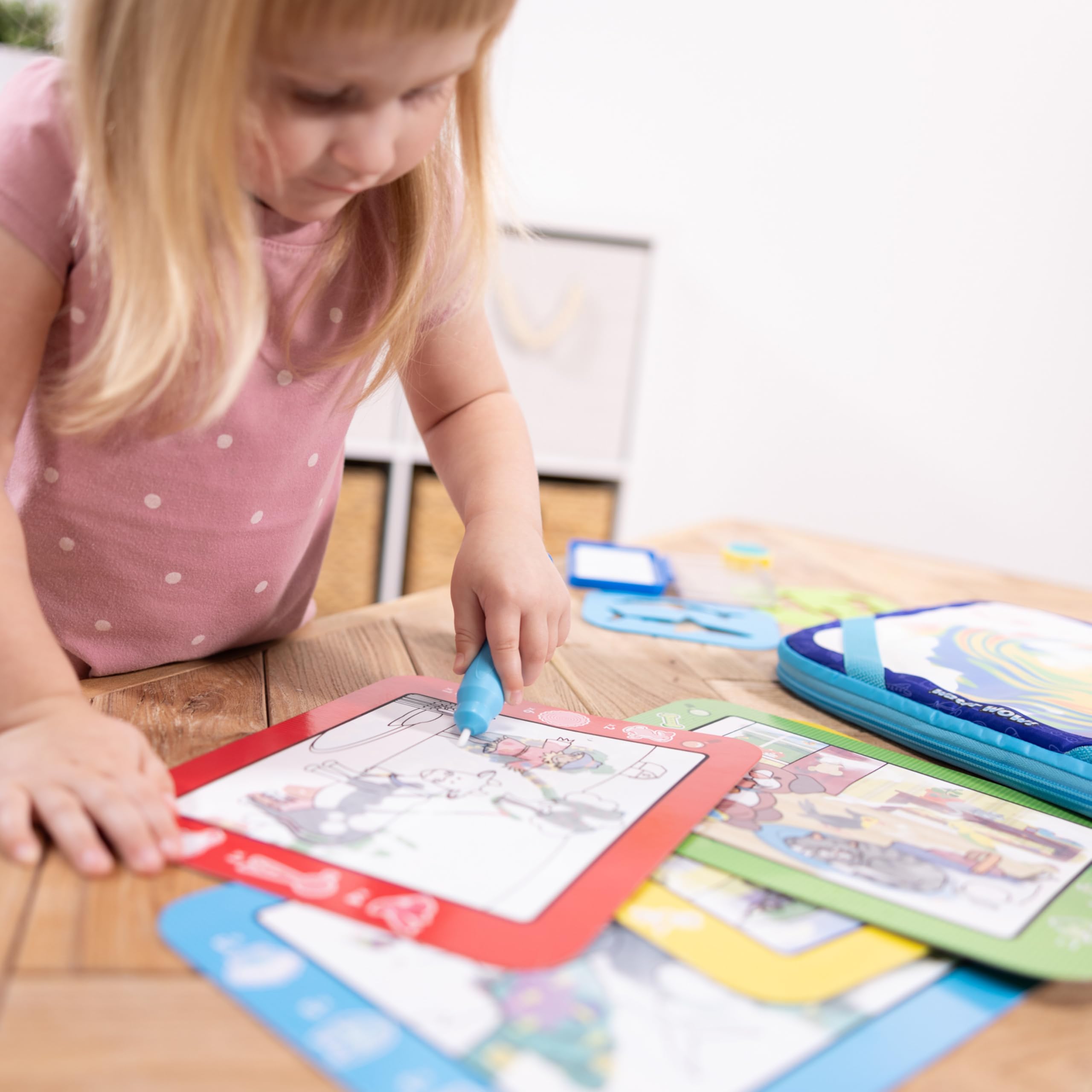 Melissa & Doug Water Wow! Take-Along Reusable Color-Reveal Drawing Set Mess-Free Multi-Activity Pad with Water PenTravel Toy for Toddlers & Kids Ages 3+
