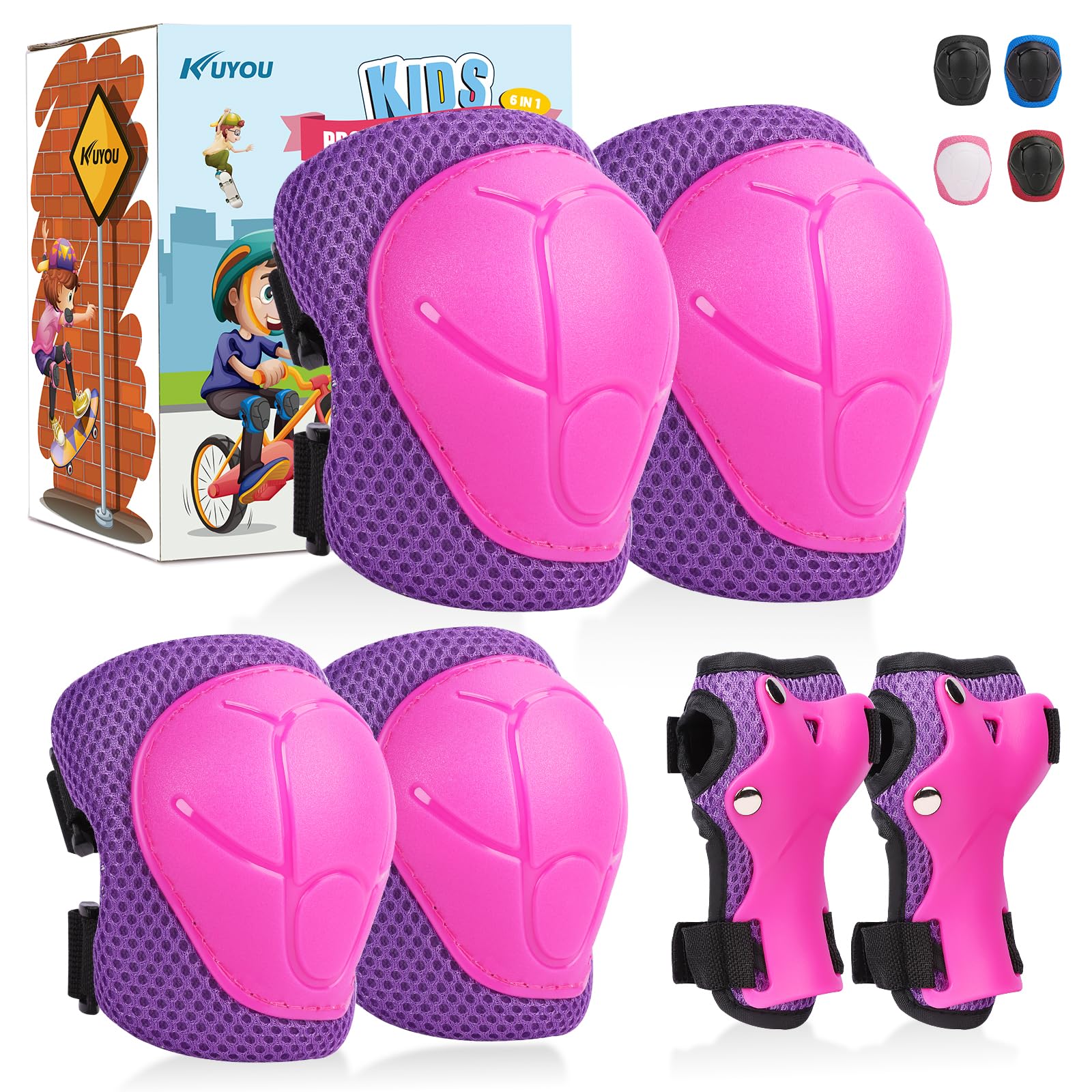 Photo 1 of KUYOU Kids Knee Pads Elbow Pads Set - Adjustable Safety Protective Gear for Skating, Cycling, Skateboard, Scooter, and More Durable, Comfortable, All-Round Protection for Kids Ages 3-8