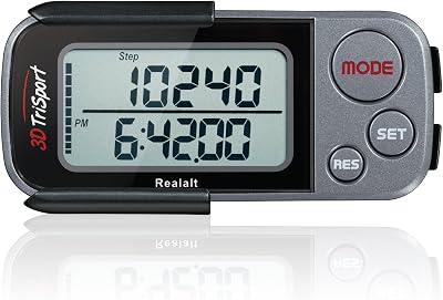 Realalt 3DTriSport 3D Pedometer with Clip & Strap Grey/Black