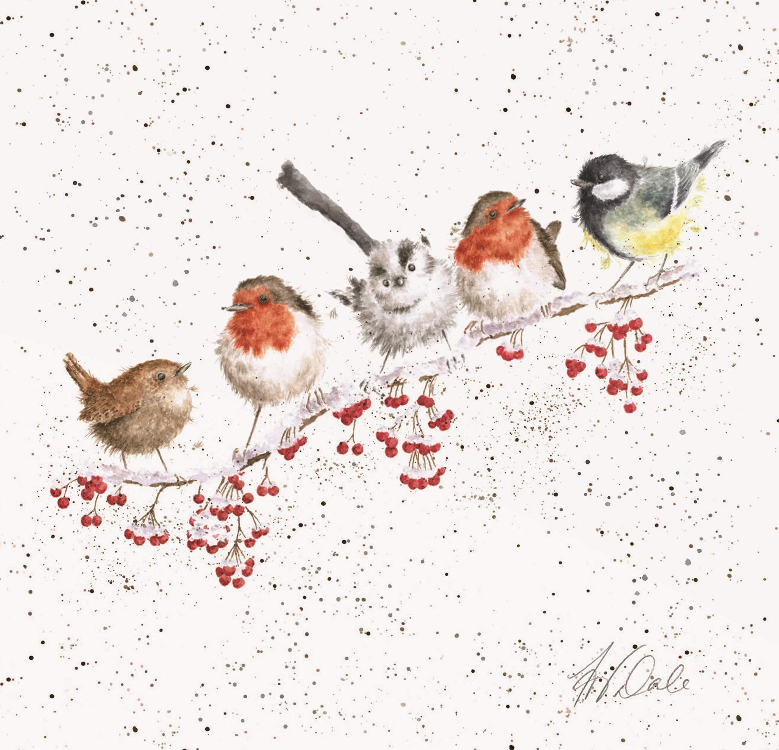 Wrendale Designs Garden Birds Print on White Square Canvas 20 Centimetre One Snowy Day