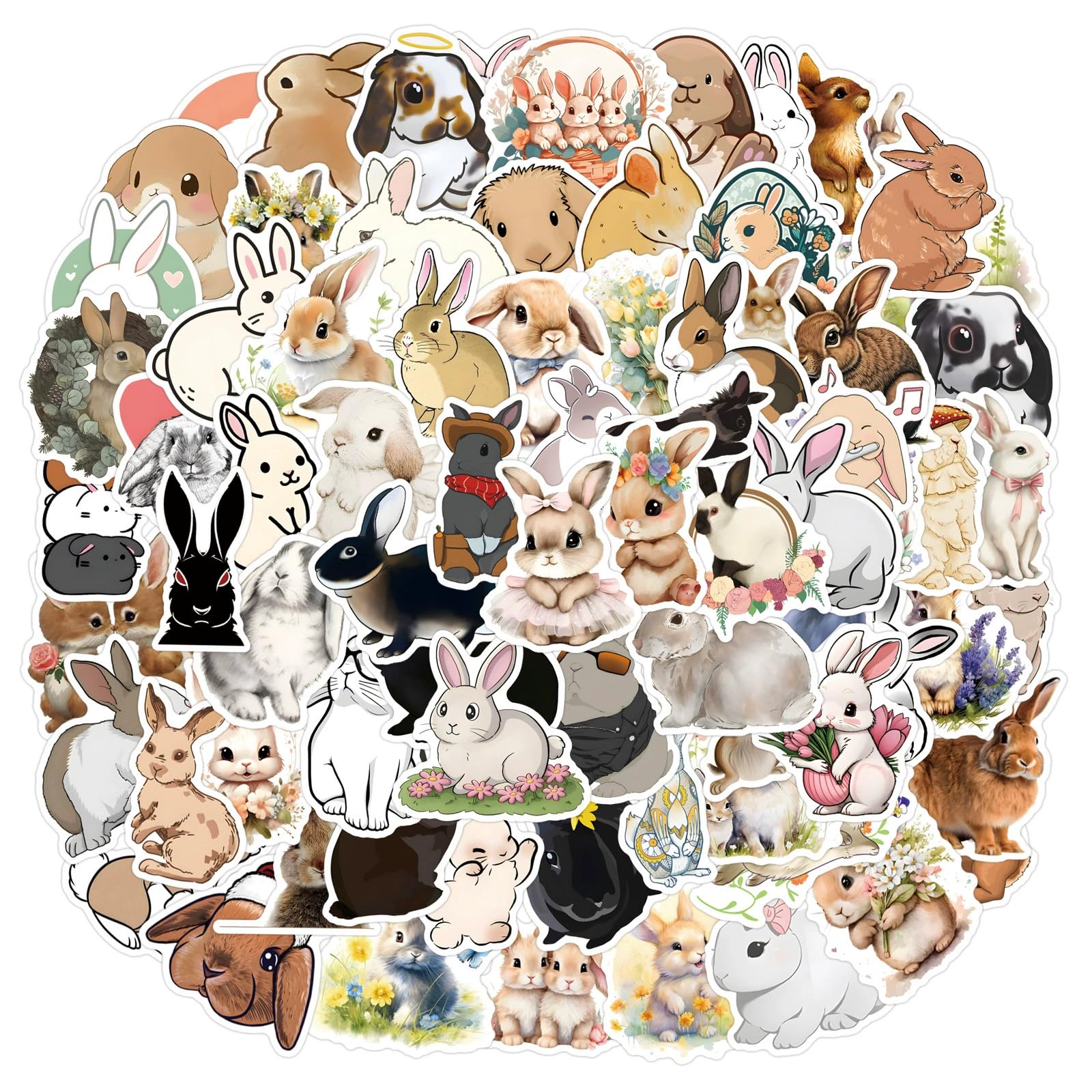 110Pcs Cute Rabbit Sticker, Bunny Stickers,Cartoon Bunny Stickers for Kids Journals,Lovely Aesthetic Vinyl Decals for Teens Laptops Water Bottle Suitcase Skateboard (Rabbit-110)