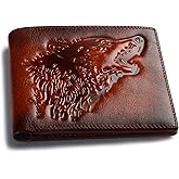 skneephate Mens Wallets Leather Bifold Cool Wallet For Men Wolf,Rfid Blocking,Gift For Him Husband (brown)