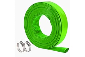GEOWAKY 2 inch x 50 FT Pool Backwash Hose, Green Heavy Duty Reinforced PVC Lay Flat Water Discharge Hose for Swimming Pool Filter Pump,with 2 Clamp